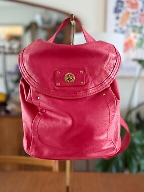 Y2K Marc by Marc Jacobs Totally Turnlock Leather Backpack in Rosey Red